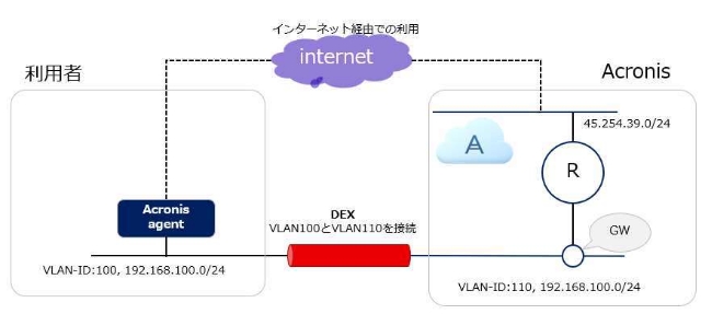 DEX 接続オプション 経路イメージ（VLAN-ID やネットワークアドレスはサンプル）
